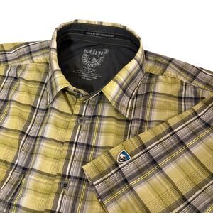 Kuhl Men's Eluxup Hiking Short Sleeve Button Down 100% Polyester XL Green Plaid